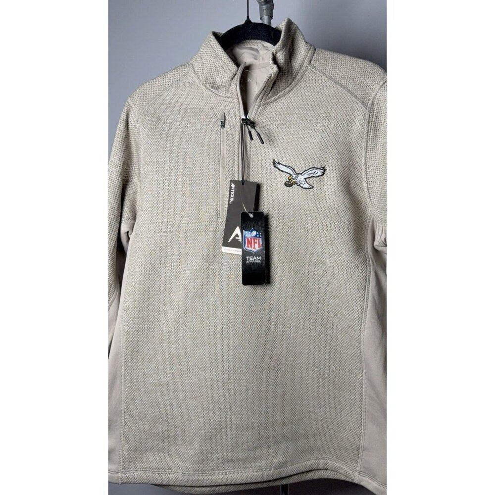 ANTIGUA PHILADELPHIA EAGLES MENS OATMEAL COURSE LONG SLEEVE QTR ZIP PULLOVER Med - Picture 5 of 9